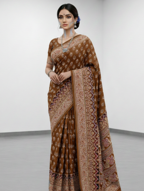 Cotton Saree - Brown
