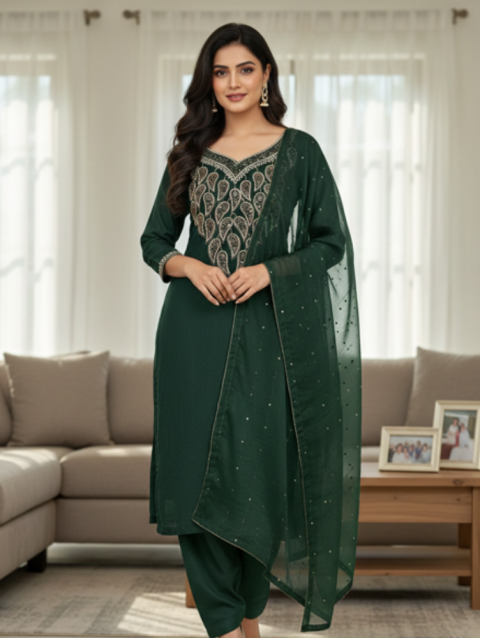 Vichitra silk - Dark green