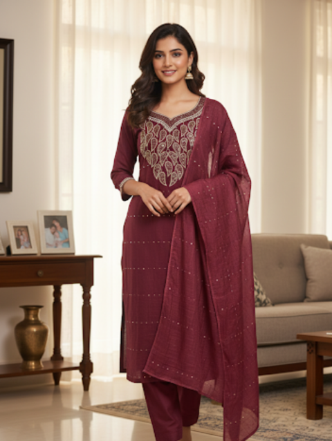 Vichitra silk - Maroon